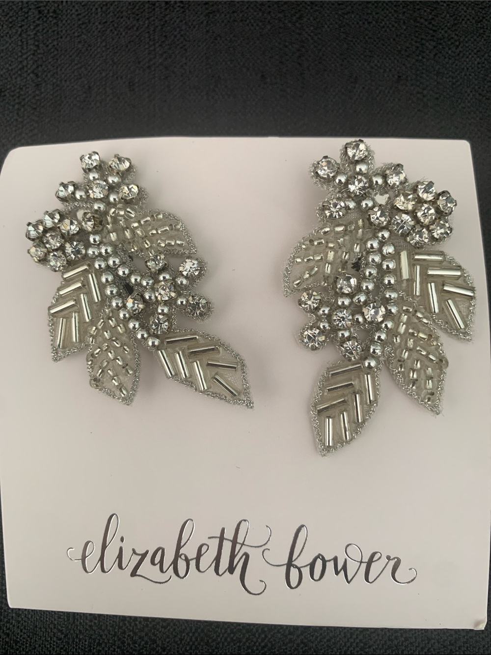 Elizabeth Bower Silver Crystal Leaf Cluster Earring Rosa Stud clip